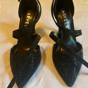 Carvela Black Crystal-Strap Pointed Toe Heels